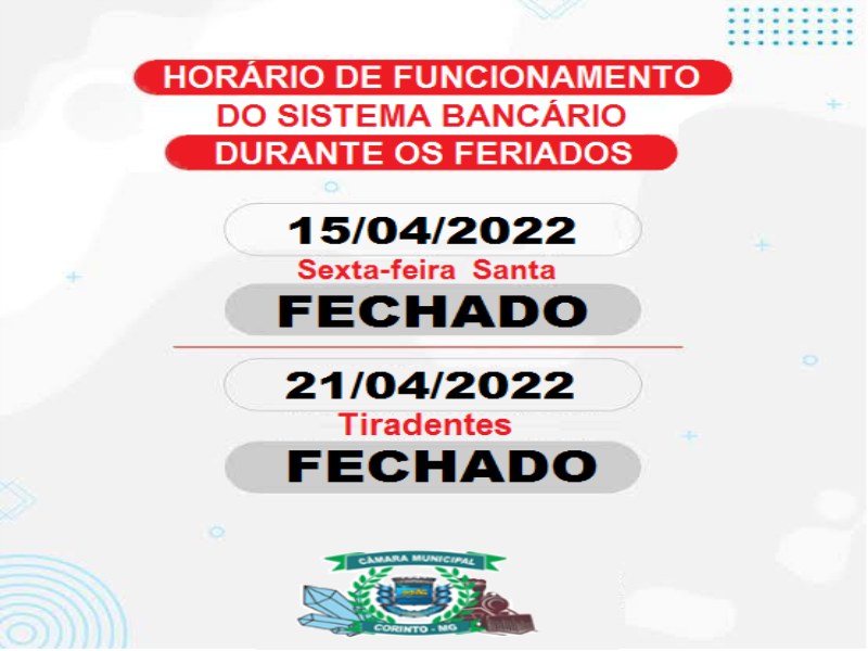 BANCOS FECHAM NA SEXTA-FEIRA SANTA E DIA DE TIRADENTES