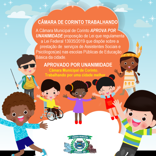 CÂMARA MUNICIPAL DE CORINTO APROVA LEI QUE GARANTE PSICÓLOGAS(OS) E ASSISTENTES SOCIAIS NAS ESCOLAS PÚBLICAS DE EDUCAÇÃO BÁSICA