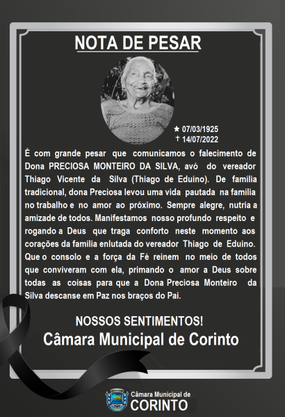 FALECIMENTO DA AVÓ DO VEREADOR THIAGO DE EDUÍNO