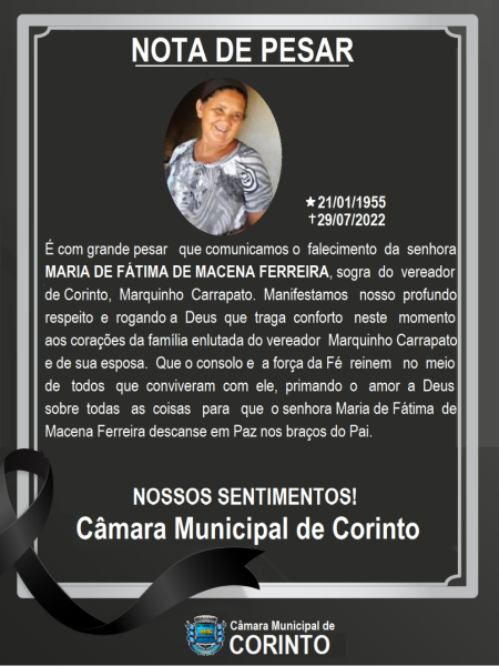 NOTA DE FALECIMENTO - SOGRA DO VEREADOR MARQUINHO CARRAPATO